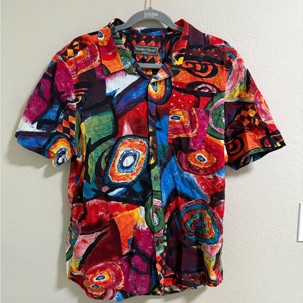 Paisley & Gray Women’s Abstract Art Print Button-Up Shirt XL 100% Cotton